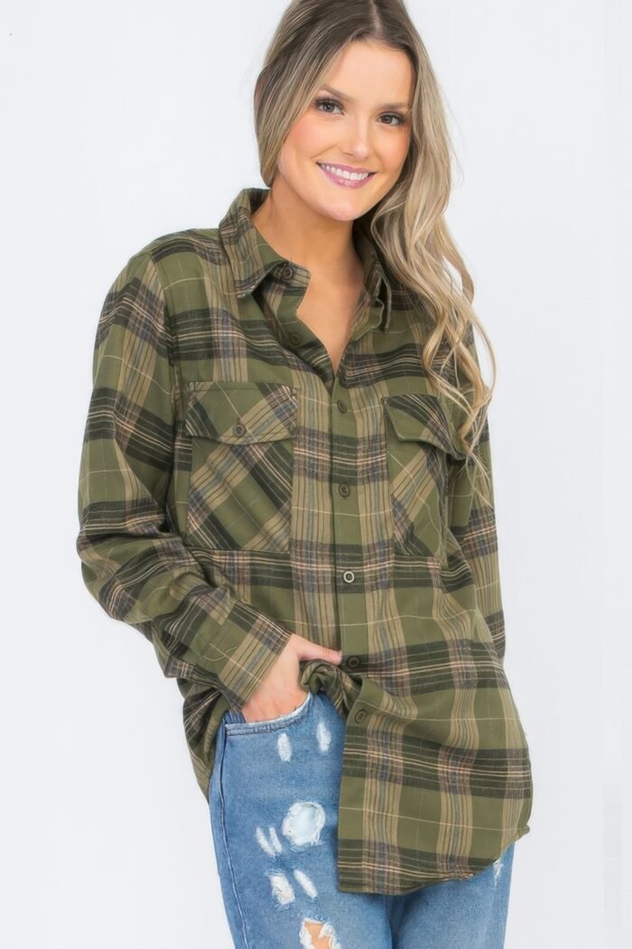 Womens boyfriend long sleeve checkered flannel - image 9