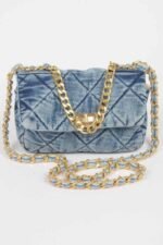 Quilted Washed Denim Flap Clutch
