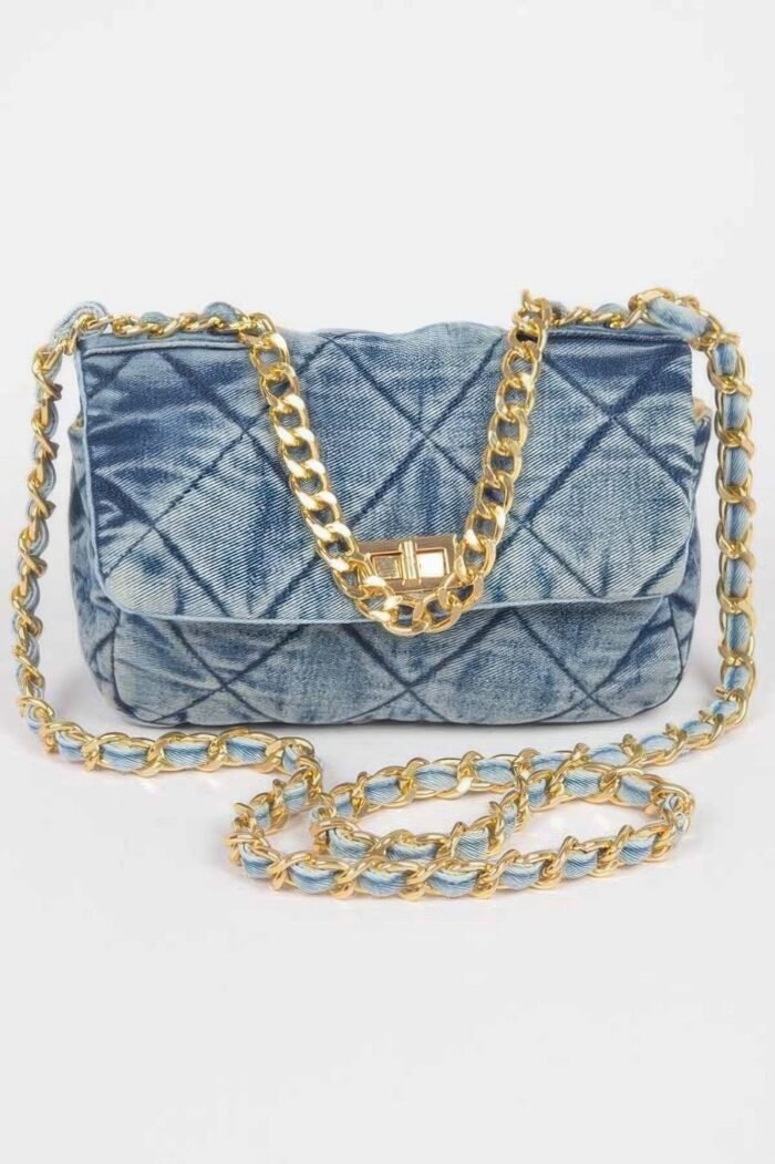 Quilted washed denim flap clutch - image 1