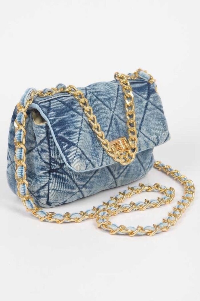 Quilted washed denim flap clutch - image 2