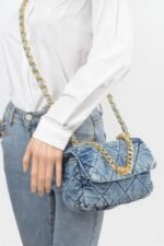 Quilted Washed Denim Flap Clutch - Image 6