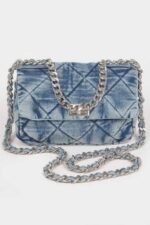 Quilted Washed Denim Flap Clutch - Image 7