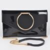 Enamel Faux Leather Metal Handle Flap Clutch
