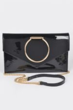 Enamel Faux Leather Metal Handle Flap Clutch