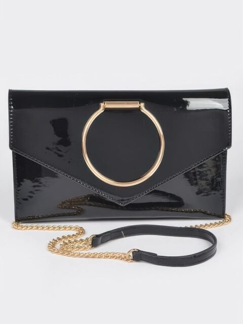 Enamel Faux Leather Metal Handle Flap Clutch