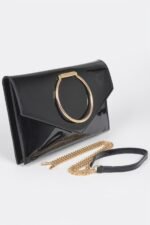 Enamel Faux Leather Metal Handle Flap Clutch - Image 2
