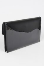 Enamel Faux Leather Metal Handle Flap Clutch - Image 3