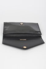 Enamel Faux Leather Metal Handle Flap Clutch - Image 5