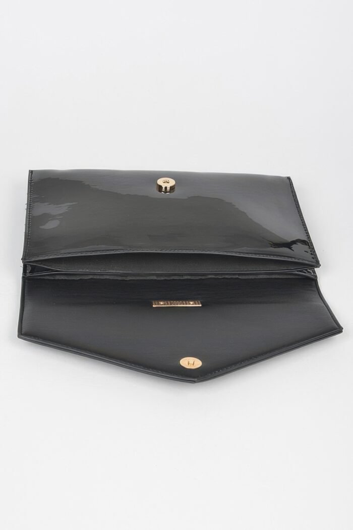 Enamel faux leather metal handle flap clutch - image 5