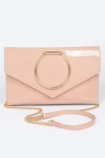 Enamel Faux Leather Metal Handle Flap Clutch - Image 7
