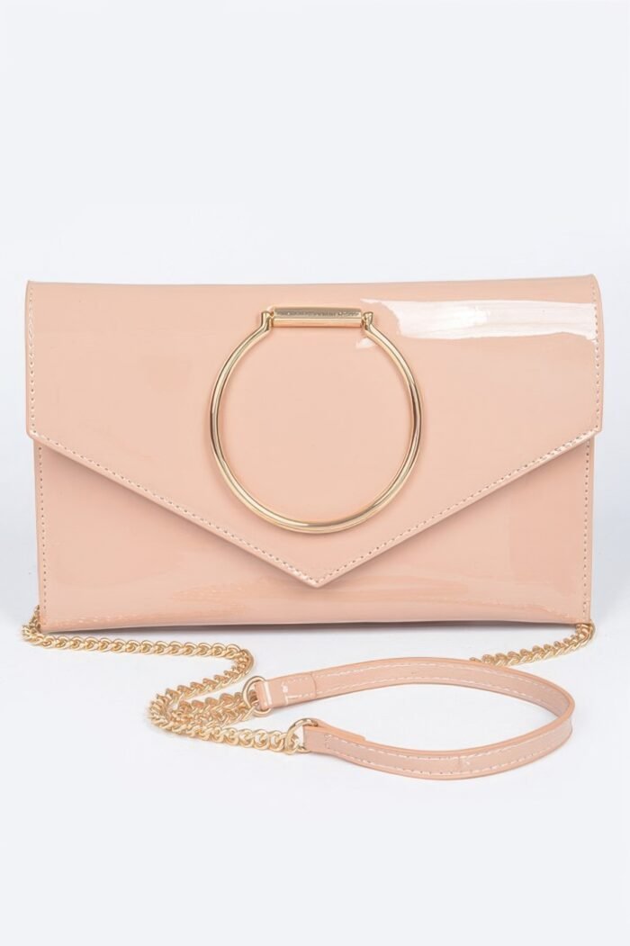 Enamel faux leather metal handle flap clutch - image 7