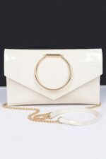 Enamel Faux Leather Metal Handle Flap Clutch - Image 8