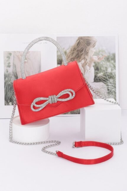 Rhinestone Ribbon Handle Flap Bag