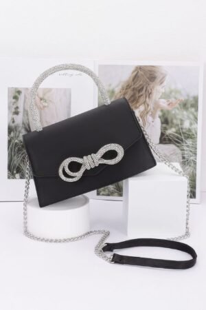 Rhinestone Ribbon Handle Flap Bag Rhinestone Ribbon Handle Flap Bag