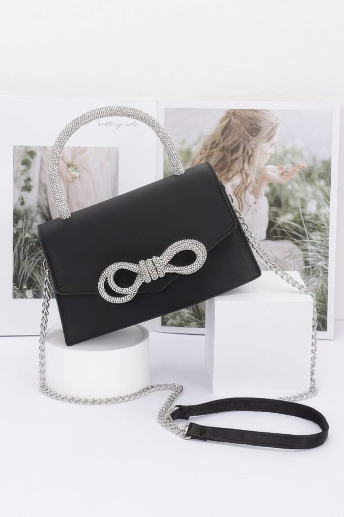 Rhinestone ribbon handle flap bag - image 6
