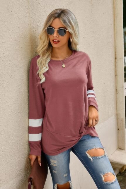 Stripe Twisted Front Long Sleeve Shirt