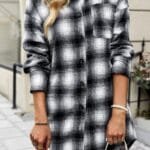 Plaid Single Pocket Button Down Loose Outerwear