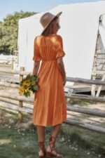 Flowy Pleated Short Sleeve Solid Midi Dress - Image 2