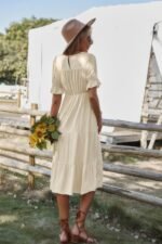 Flowy Pleated Short Sleeve Solid Midi Dress - Image 4