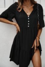 V Neck Flounce Sleeve Ruffle Hem Tie Neck Dress - Image 7