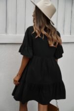 V Neck Flounce Sleeve Ruffle Hem Tie Neck Dress - Image 8