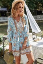 Floral Printed Button Down V Neck Long Sleeve Dress - Image 2