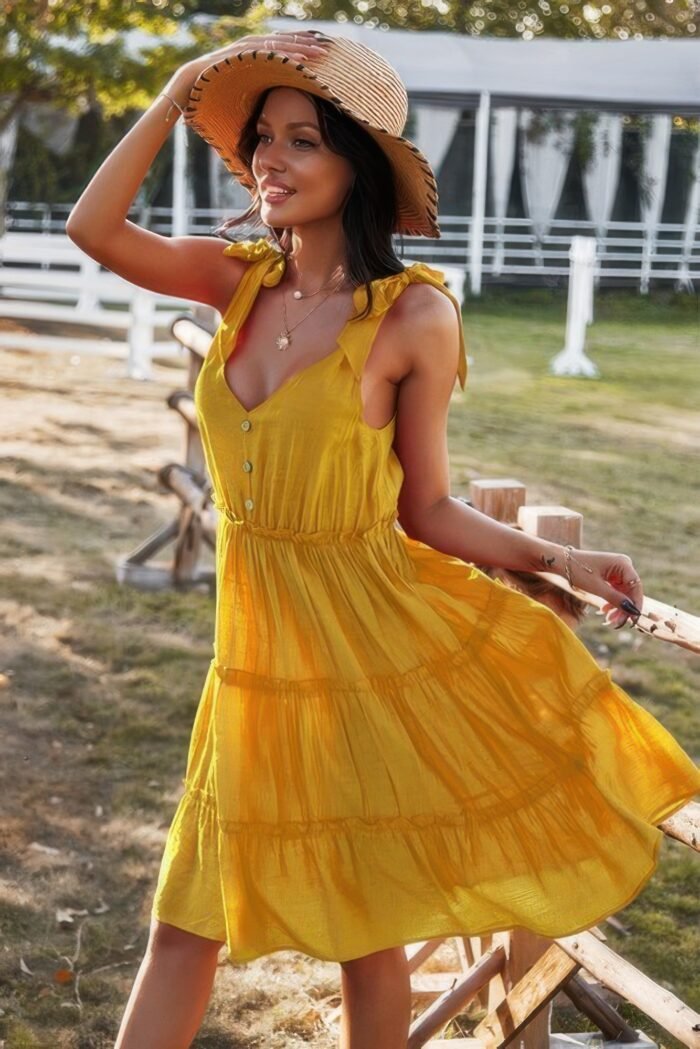 Sleeveless button ruffle dress swing pleated dress - image 2