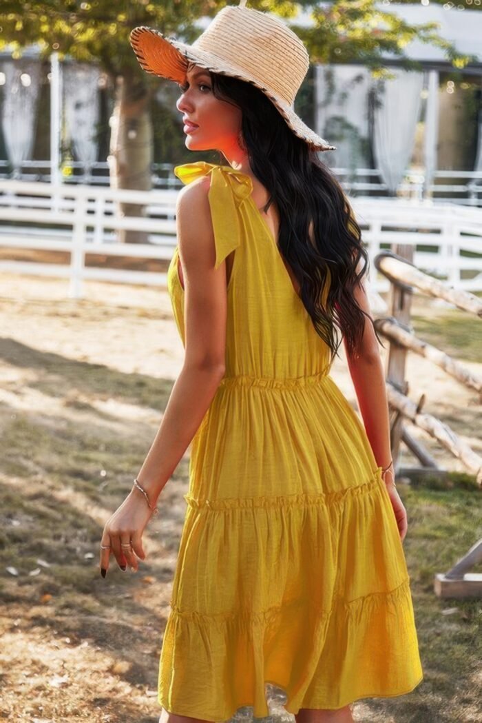 Sleeveless button ruffle dress swing pleated dress - image 3