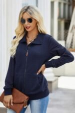 Solid Zip Up Quilted Charm Pockets Jacket