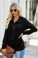 Solid Zip Up Quilted Charm Pockets Jacket - Image 3