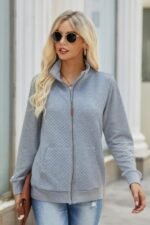 Solid Zip Up Quilted Charm Pockets Jacket - Image 5