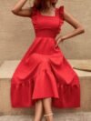 Sleeveless Ruffle Cross Open Back Knot Fit Dress