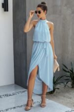 Halter Neck Empire Waist Spilt Dress - Image 2