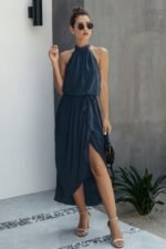 Halter Neck Empire Waist Spilt Dress - Image 3