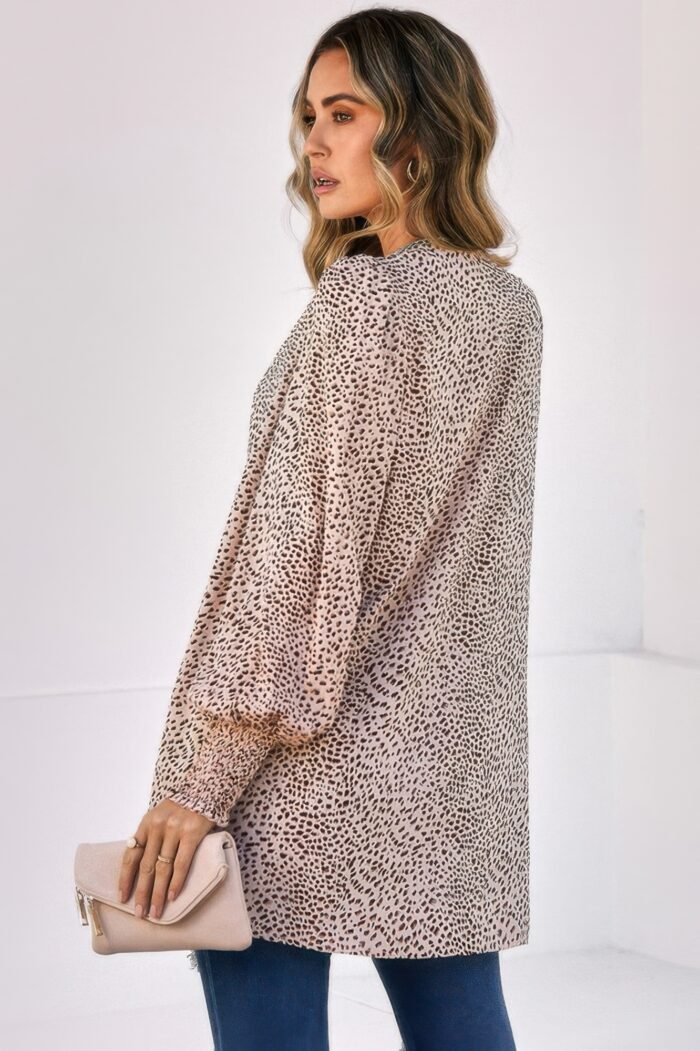 Allover print shirred cuff lantern sleeve kimono