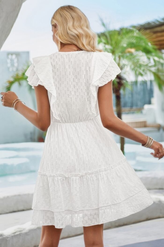 V neck hollow pleated a line short dress - image 5