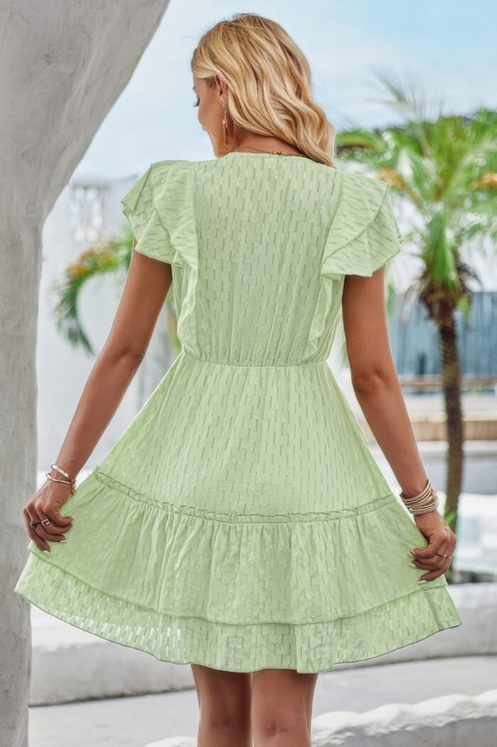 V neck hollow pleated a line short dress - image 11