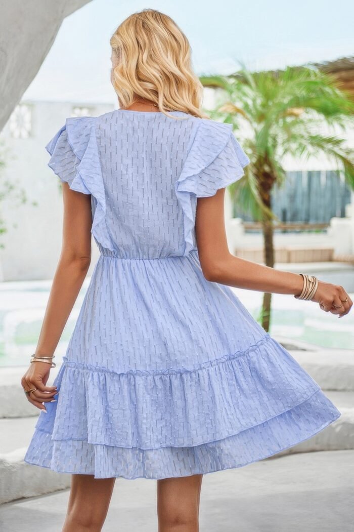 V neck hollow pleated a line short dress - image 17