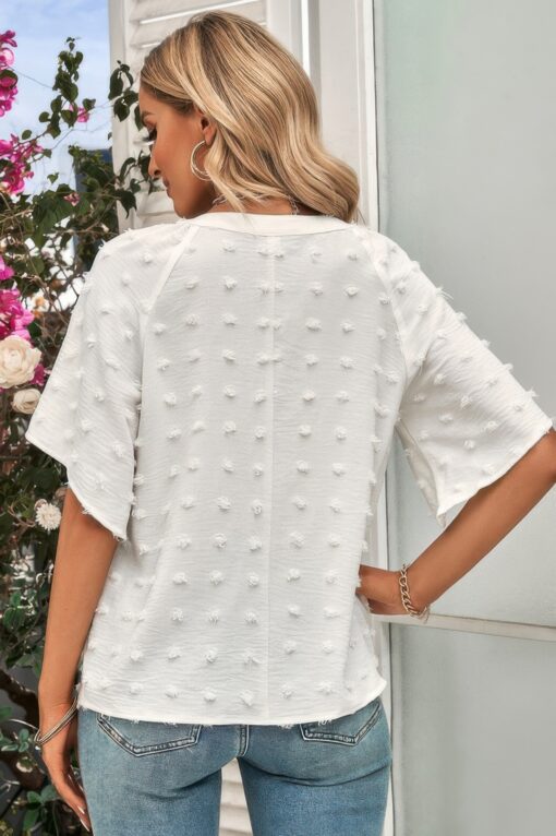 Solid Swiss Dot V Neck Puff Sleeve Blouse - Image 10
