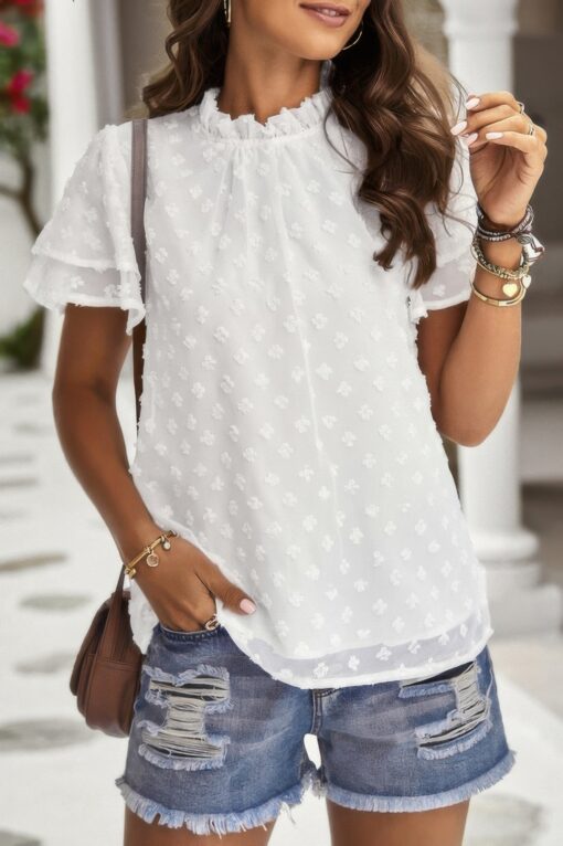 Solid Layered Short Sleeve Polka Dot Shirt - Image 10