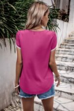 Color Block Trim Flutter Sleeve Round Neck Top - Image 4