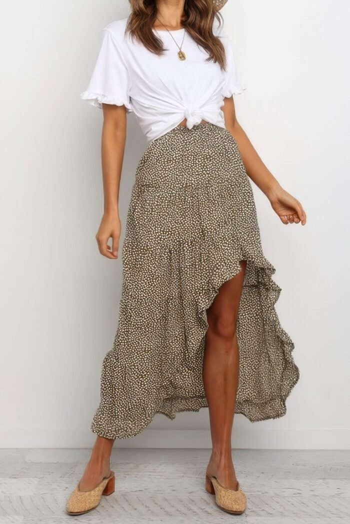 Boho floral print midi skirt casual side slit skirt - image 4