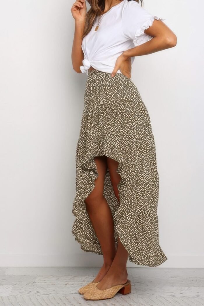 Boho floral print midi skirt casual side slit skirt - image 6