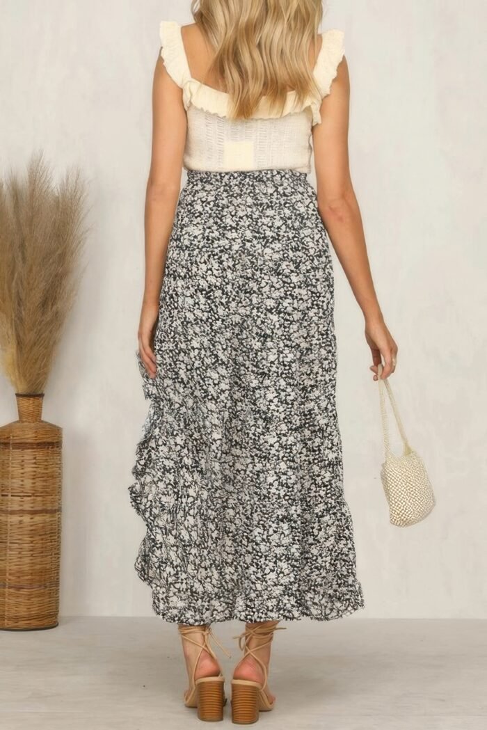 Boho floral print midi skirt casual side slit skirt - image 2