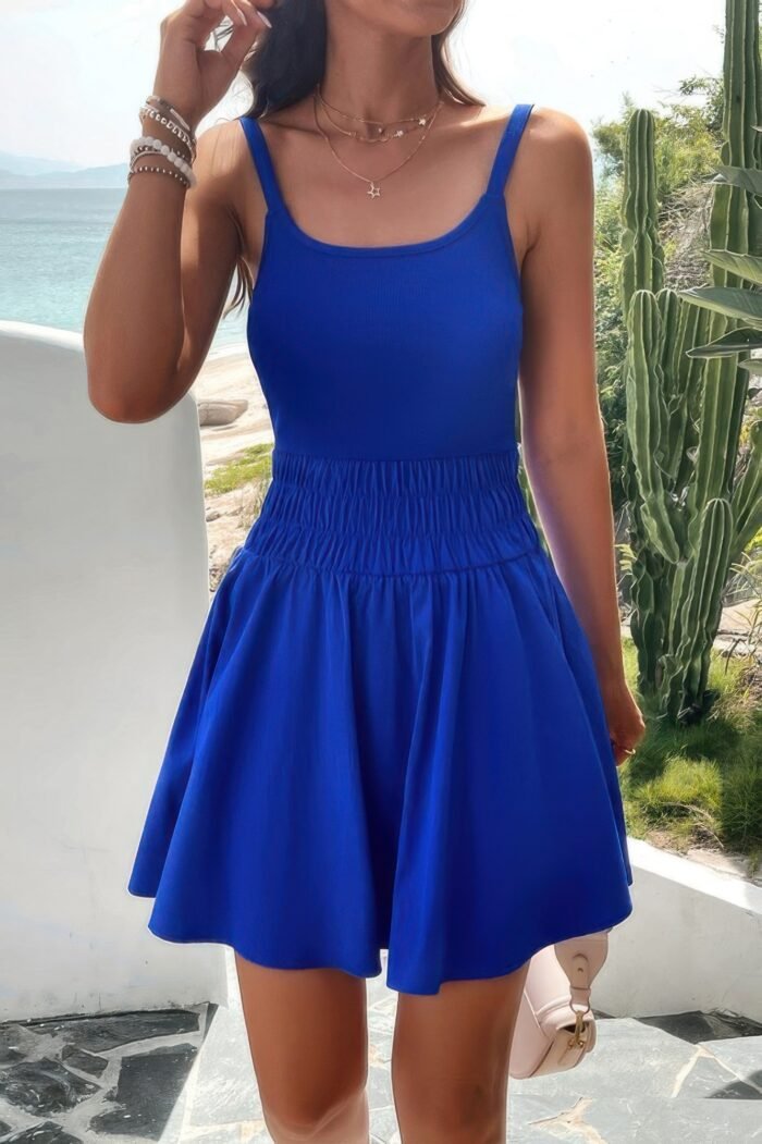Athletic sleeveless elastic waistband swing dress