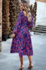 Floral High Elastic Waist Square Neck Pocket Dress - Image 4