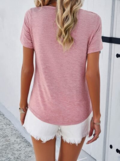 Solid V Neck Cut Out Short Sleeve Loose Shirt Solid V Neck Cut Out Short Sleeve Loose Shirt