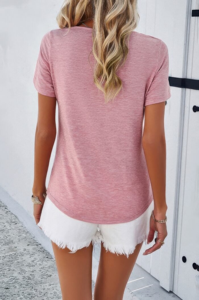 Solid v neck cut out short sleeve loose shirt