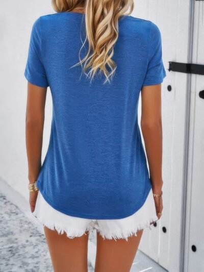 Solid V Neck Cut Out Short Sleeve Loose Shirt Solid V Neck Cut Out Short Sleeve Loose Shirt