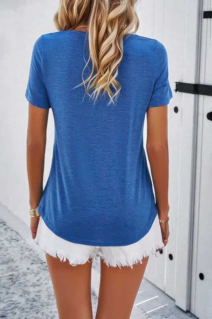 Solid v neck cut out short sleeve loose shirt